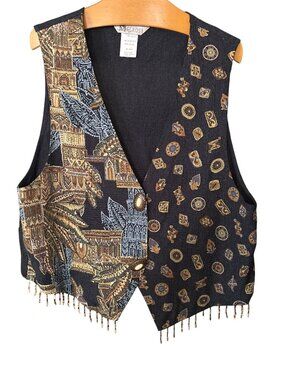 Women's Vintage Vest Size 16 Multicolor Academia Boho Hippie Festival Beads vgc